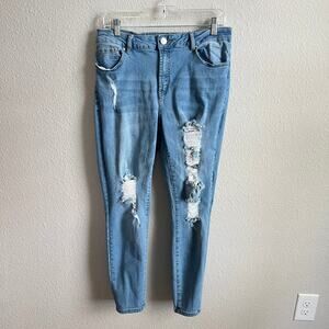 Resfeber High Rise Skinny Boyfriend Distressed Jeans Women's 16 Light Wash